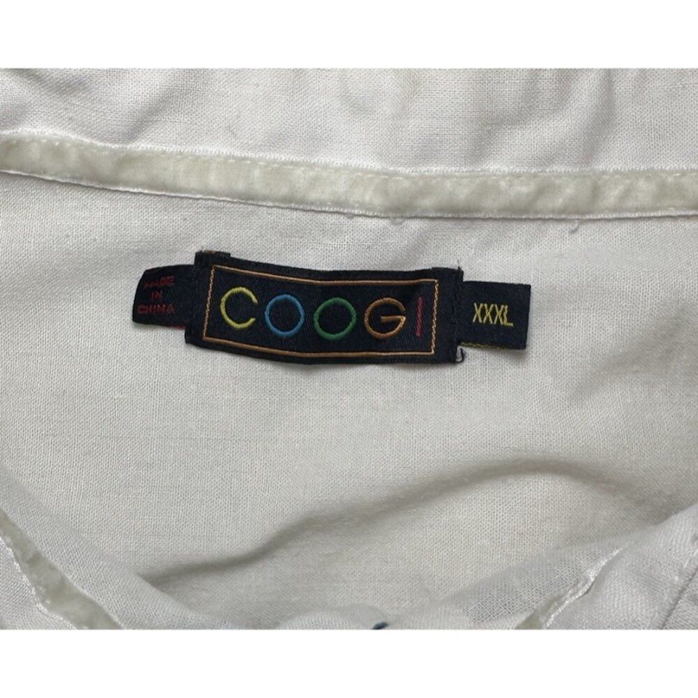 VTG COOGI Button Up Shirt 3XL Blue Embroidered Luxe Ivory Linen‎ Y2K Grunge - Picture 9 of 12